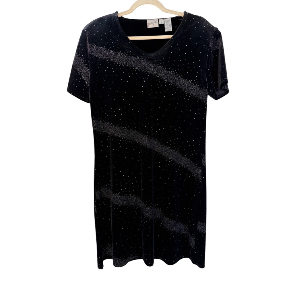 Jacqueline‎ Ferrar Black Velvet Dress Sz 10 Whimsigoth Celestial 90s Vintage
